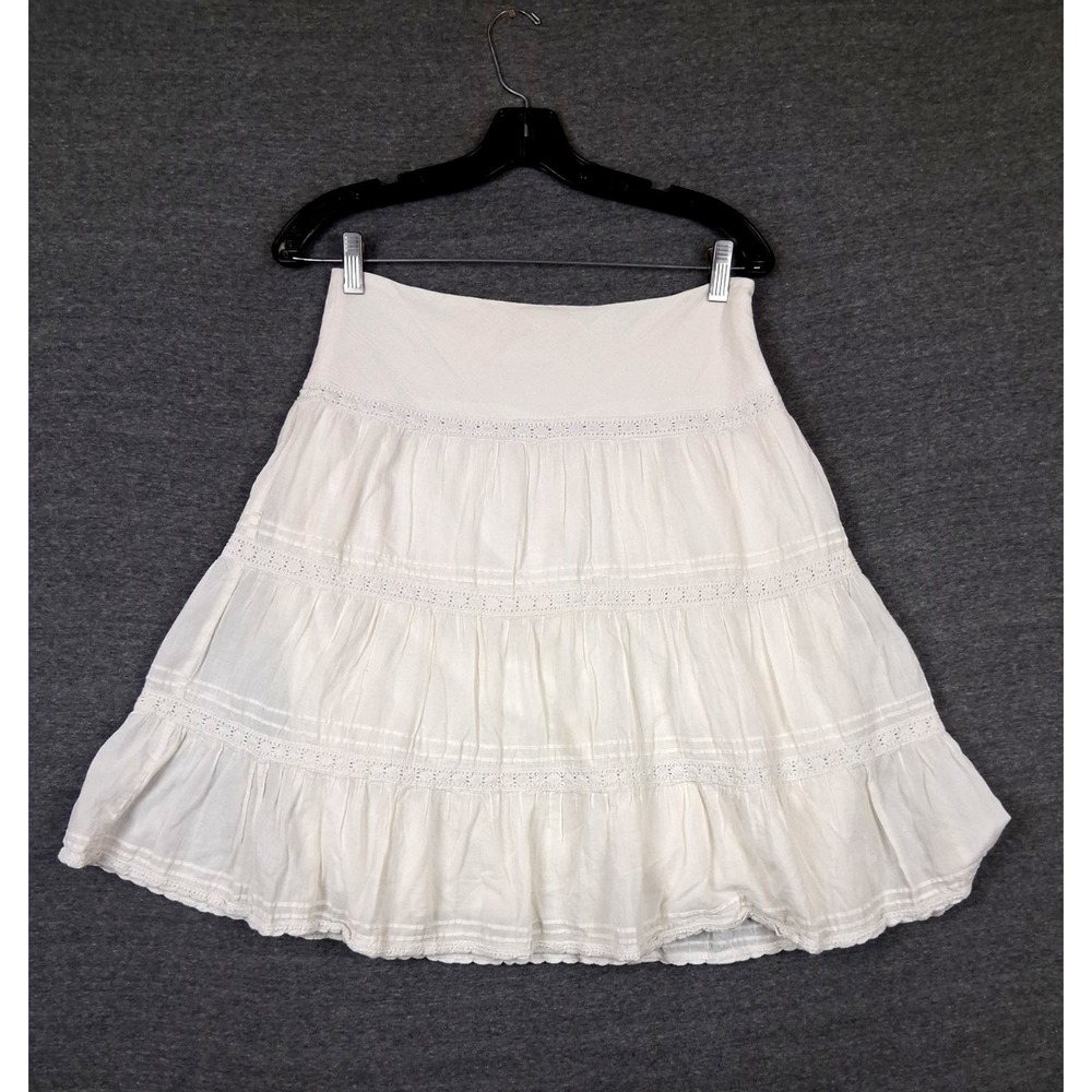 Jones New York Womens Skirt S White Embroidered Boho Festival Cottage Prairie